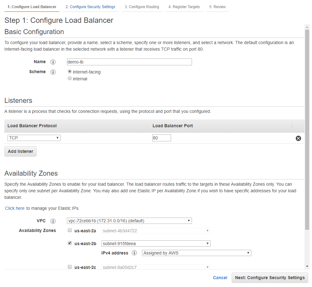 General Load Balancer parameters configuration