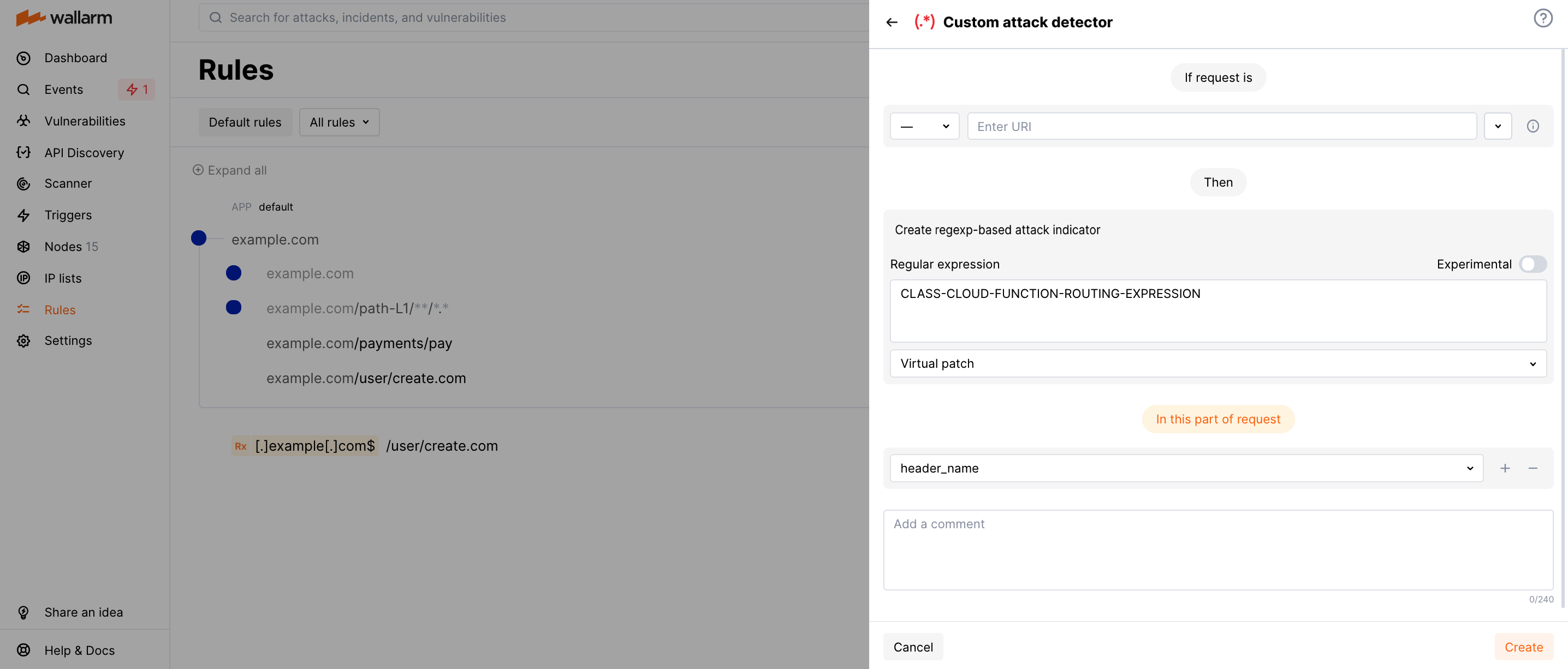 Virtual patch for specific header