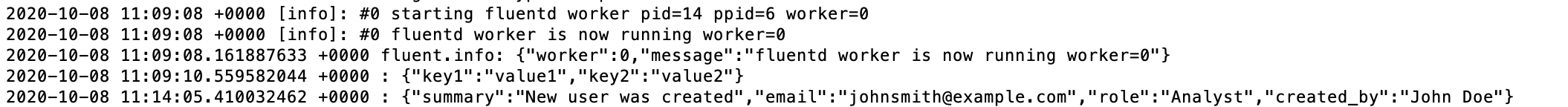 Fluentd log about new user
