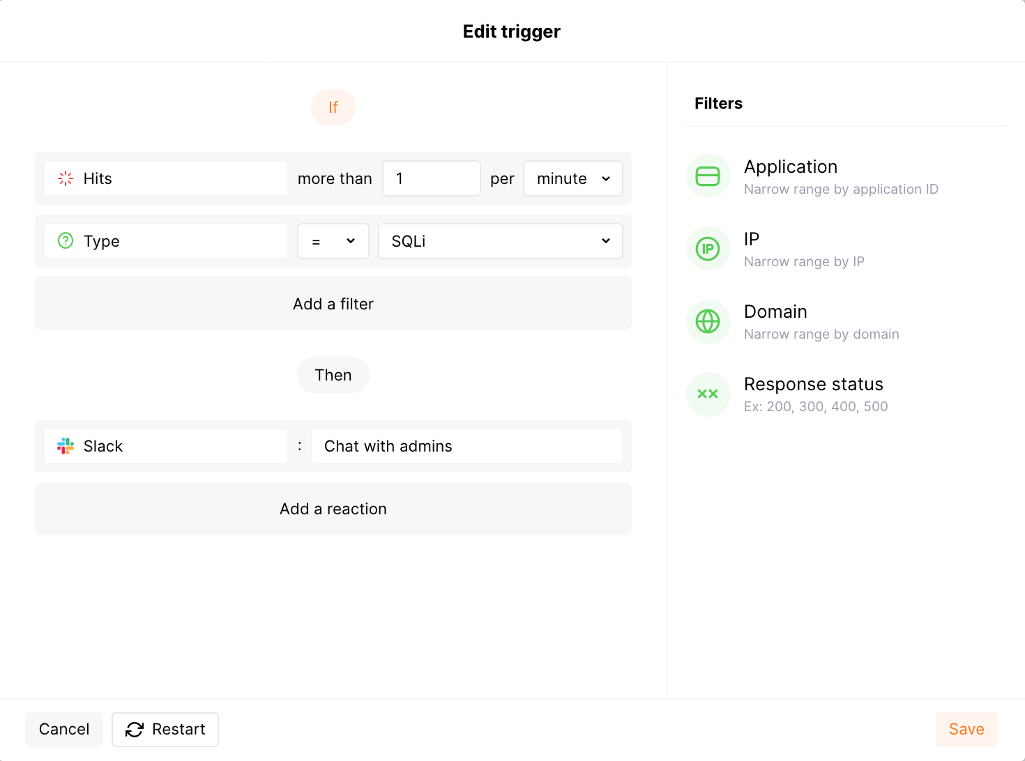 Example of a trigger sending the notification to Slack